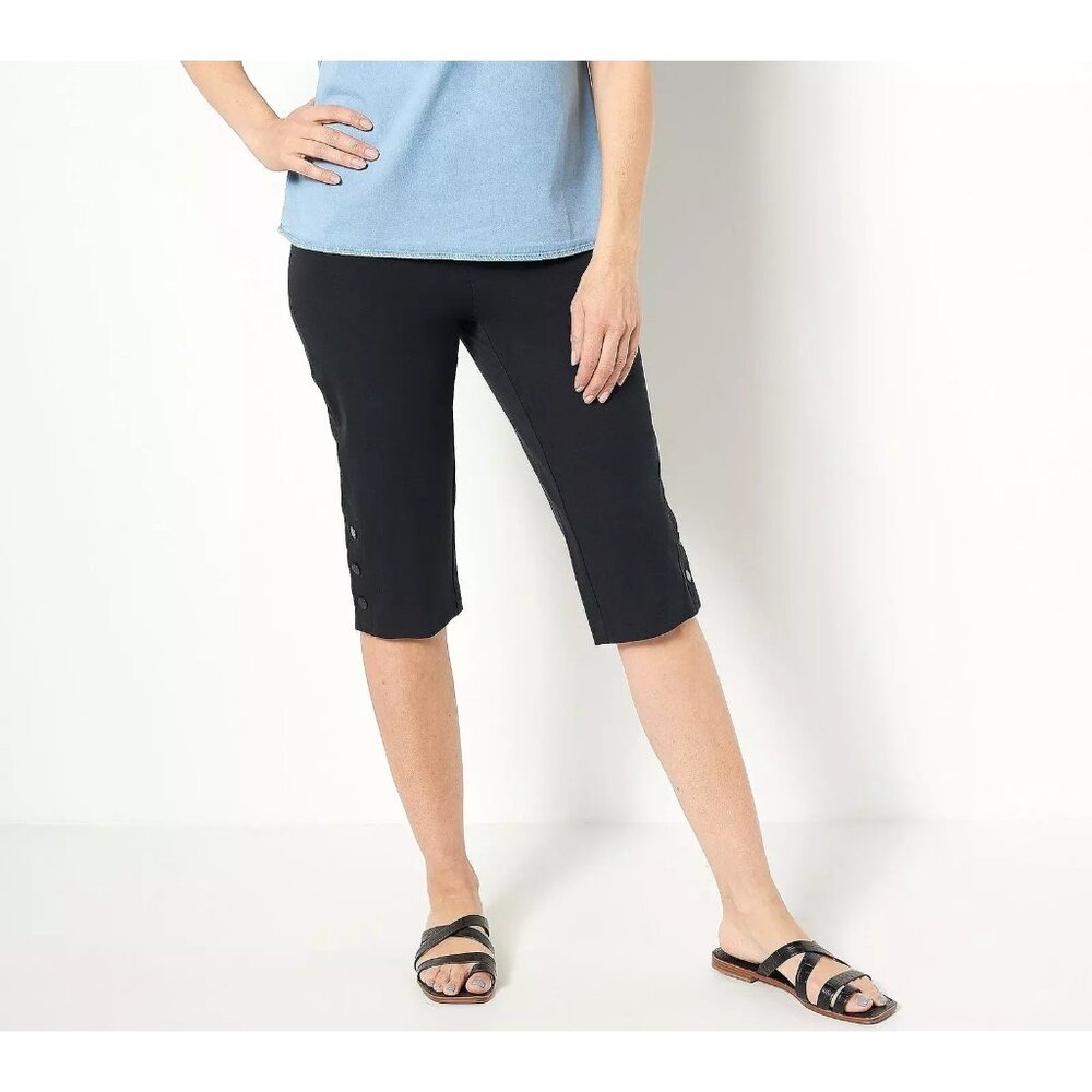 Isaac Mizrahi Live Tall 24/7 Stretch Slim Pedal Pusher Womens 12 Pitch Black NEW